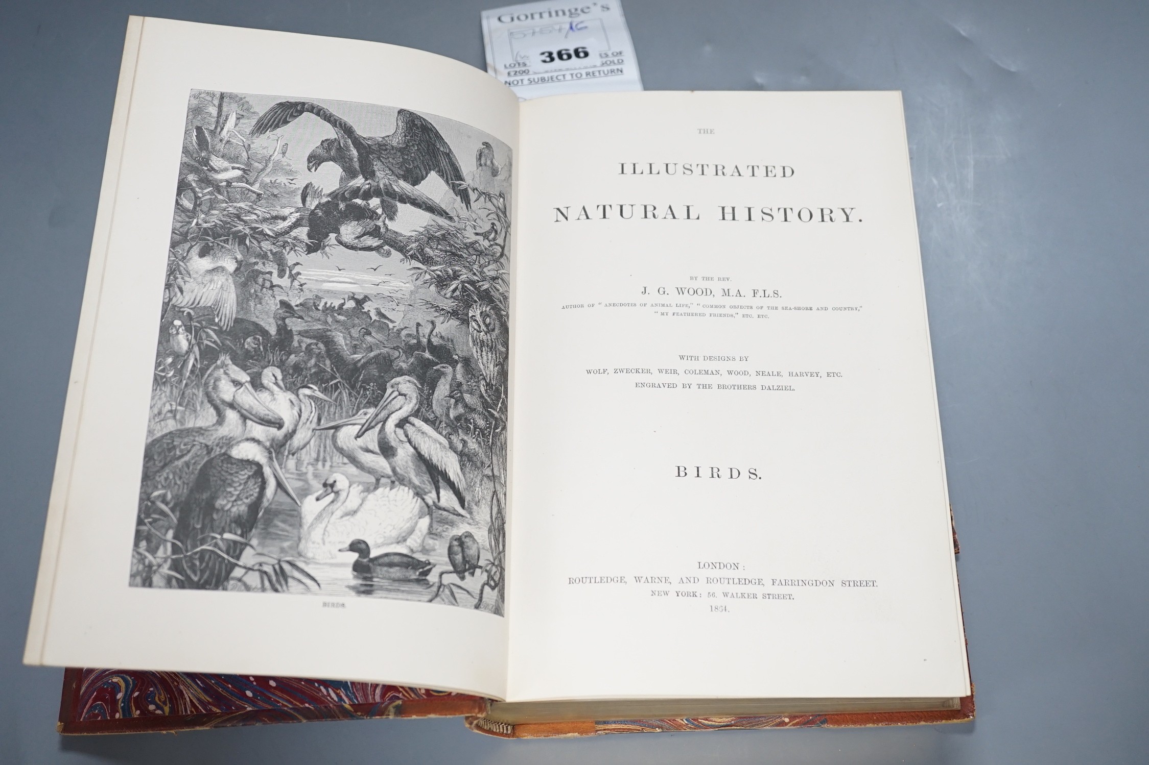 Wood, Rev. J.G. - The Illustrated Natural History, 3 vols. many engraved illus.; contemp. red half morocco and marbled boards, gilt-decorated and panelled spines, ge. and marbled e/ps., roy.8vo. -64